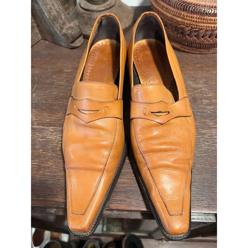 Vintage Bama Leather Penny Loafers Made in Germany Tan Square Toe Size 8.5